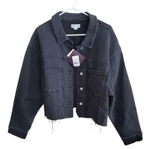 NWT AVA & VIV Black Cropped Raw Hem Denim Jacket Size 2X
